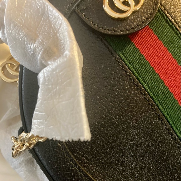 🛑SOLD🛑 authentic black Gucci Mini Leather Ophidia Round Crossbody Shoulder Bag - Picture 7 of 11